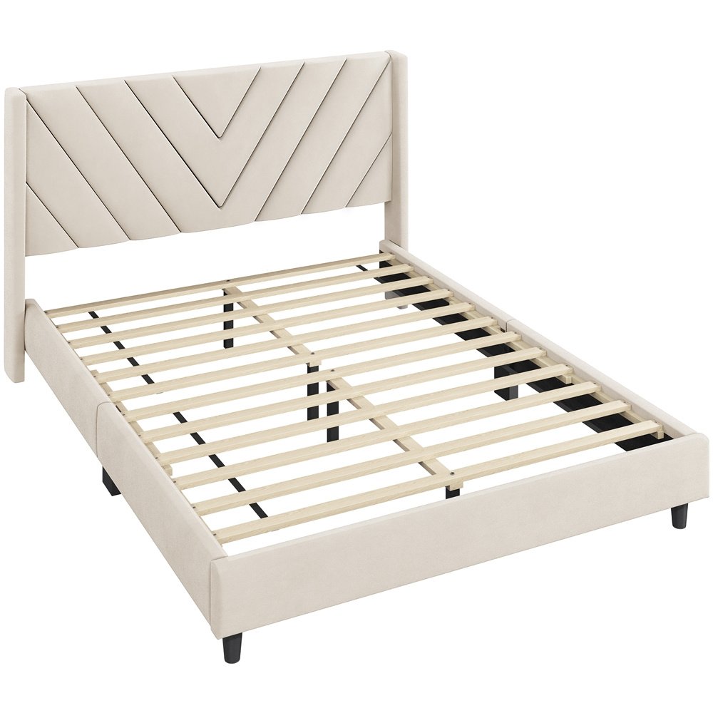 Alden Design Upholstered Platform Bed with Wingback Headboard – Image 4