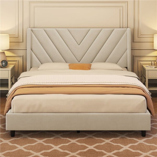 Alden Design Upholstered Platform Bed with Wingback Headboard – Image 7