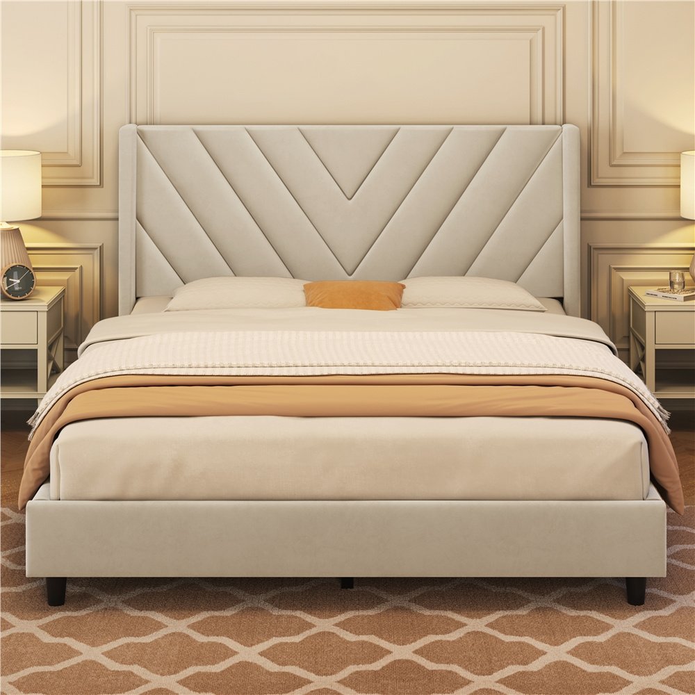 Alden Design Upholstered Platform Bed with Wingback Headboard – Image 7