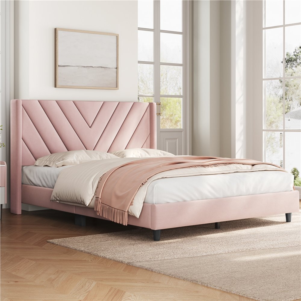Alden Design Upholstered Platform Bed with Wingback Headboard – Image 11