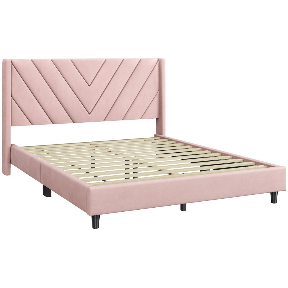 Alden Design Upholstered Platform Bed with Wingback Headboard – Image 19