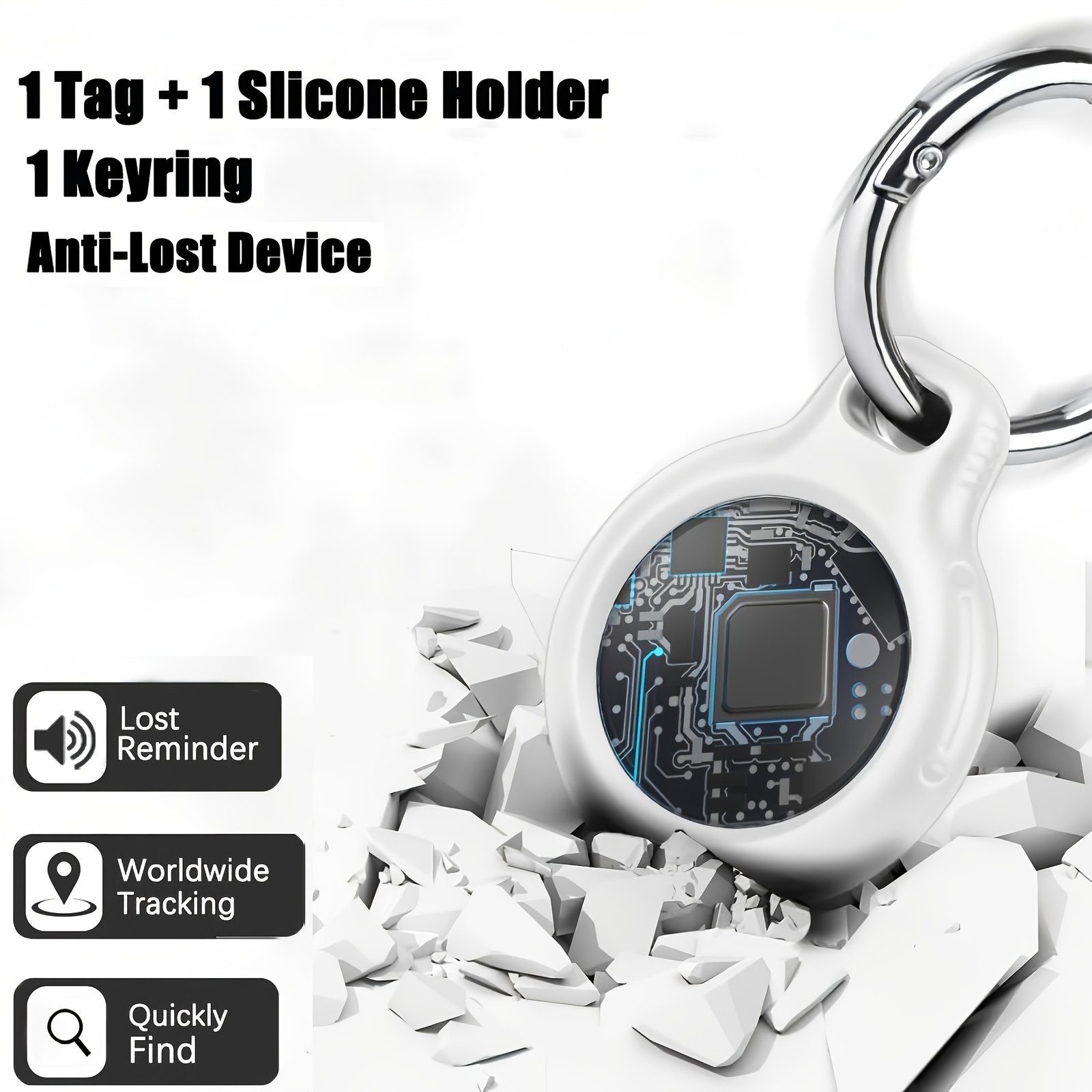 Smart Tracker Tag with Silicone Holder & Keyring – Image 2
