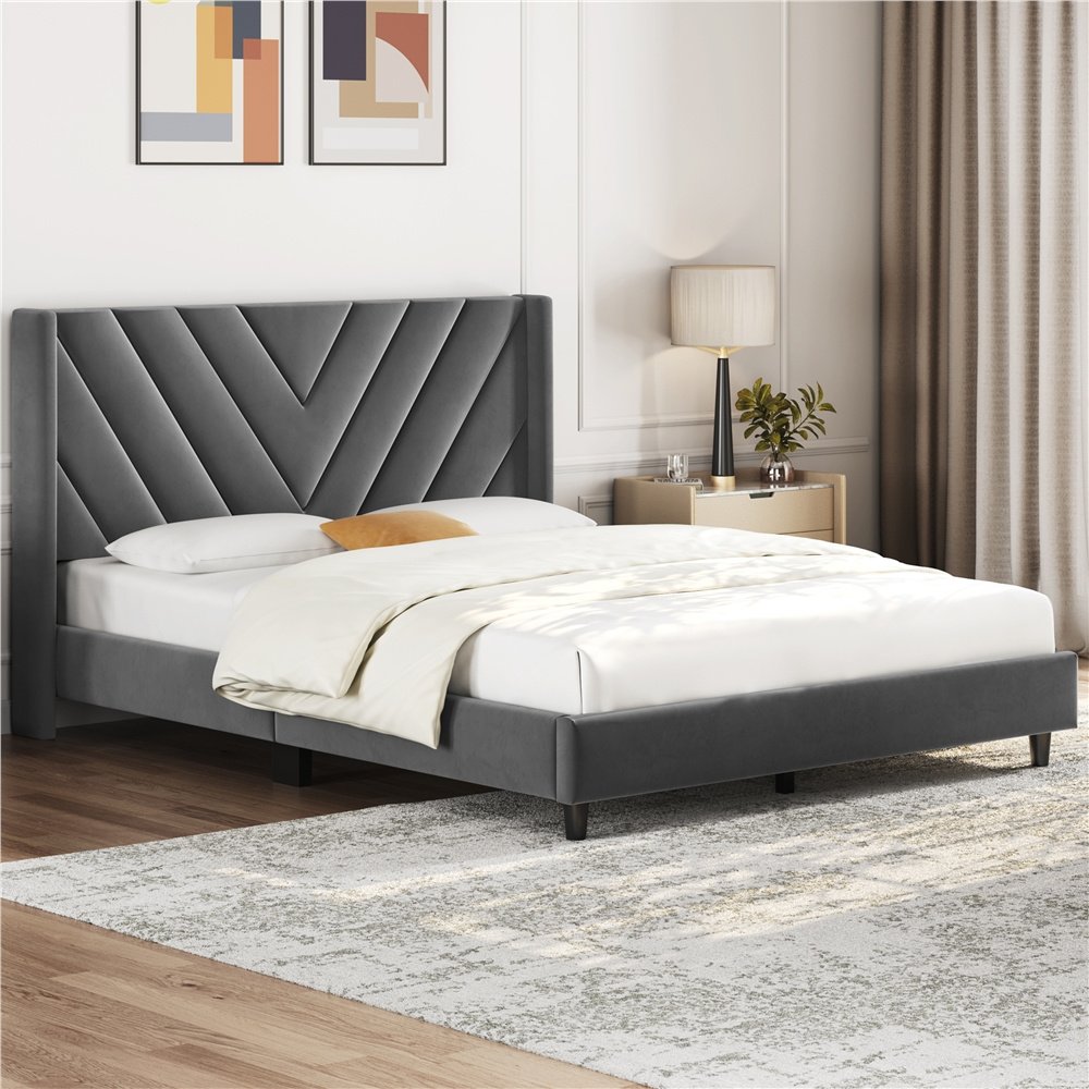 Alden Design Upholstered Platform Bed with Wingback Headboard – Image 6