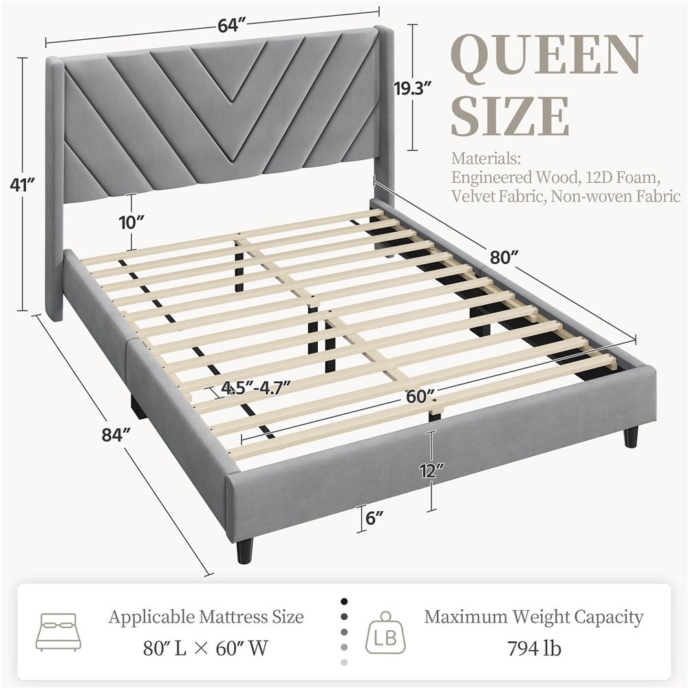 Alden Design Upholstered Platform Bed with Wingback Headboard – Image 17