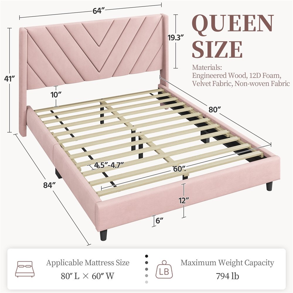 Alden Design Upholstered Platform Bed with Wingback Headboard – Image 21