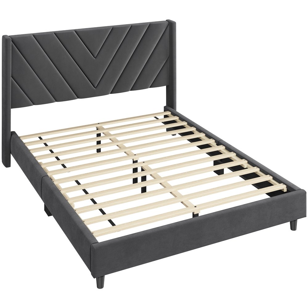 Alden Design Upholstered Platform Bed with Wingback Headboard – Image 10