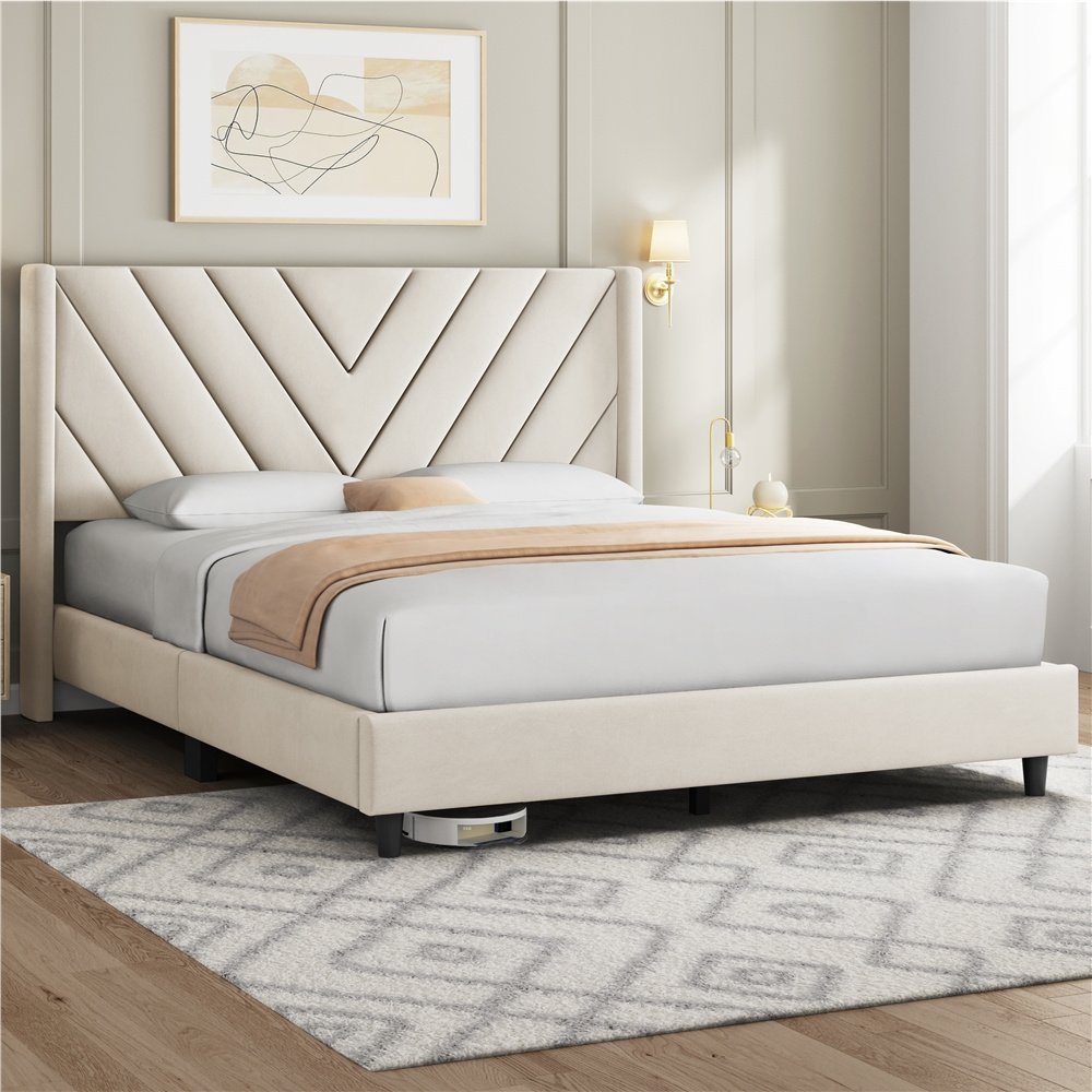 Alden Design Upholstered Platform Bed with Wingback Headboard