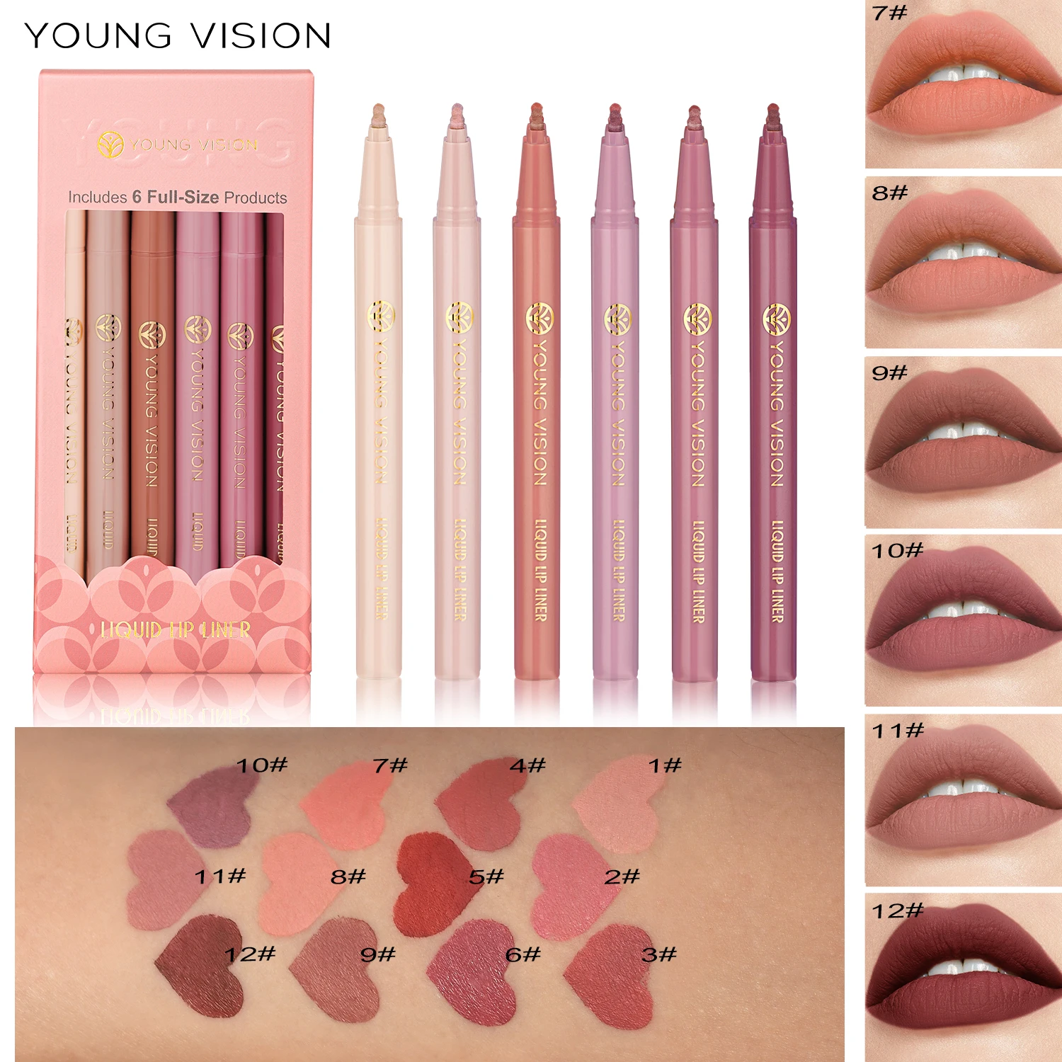 YOUNG VISION Lip Liner Set – 6pcs Matte Nude Waterproof – Image 6