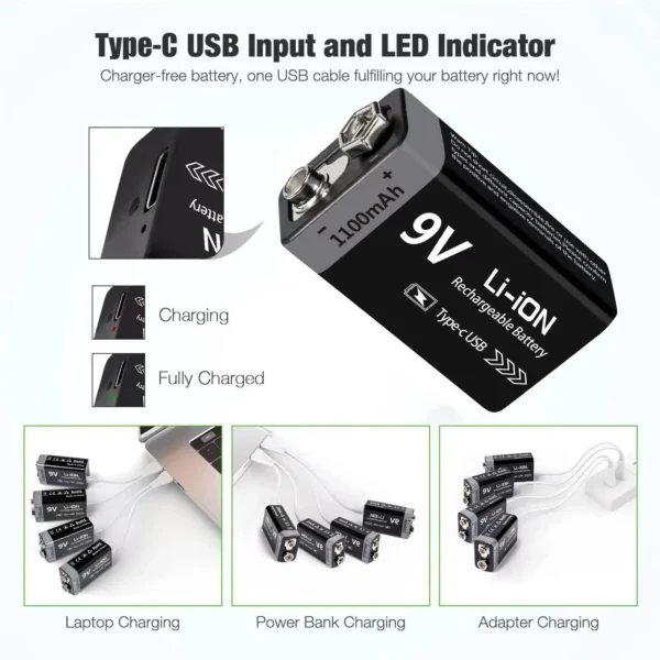 MATOV 9V USB Rechargeable Battery 1100mAh Type-C – Image 3