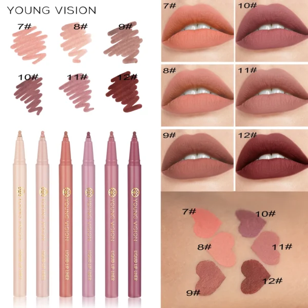 YOUNG VISION Lip Liner Set – 6pcs Matte Nude Waterproof – Image 2