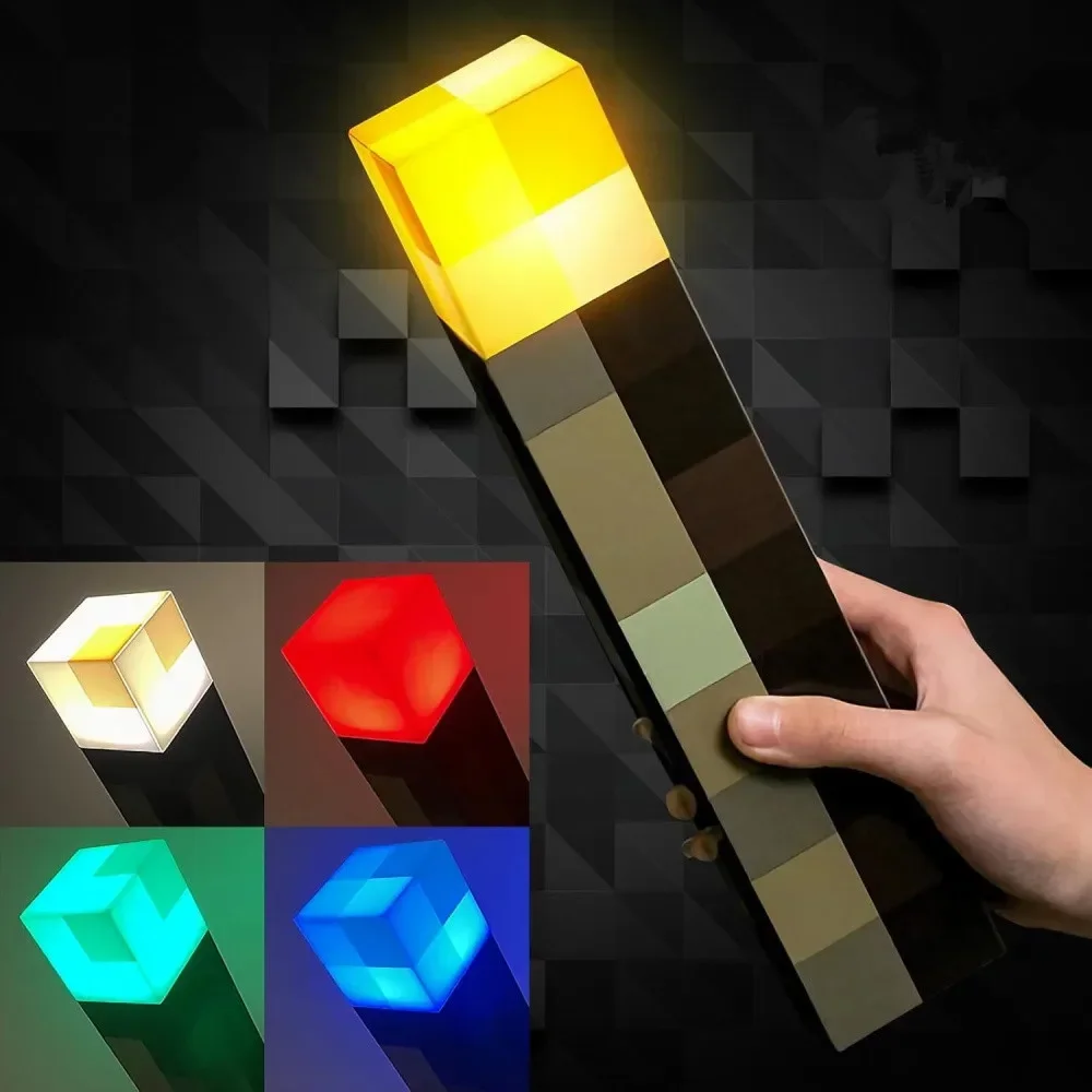 Minecraft-Style LED Torch Lamp – 8 Colors Rechargeable Night Light