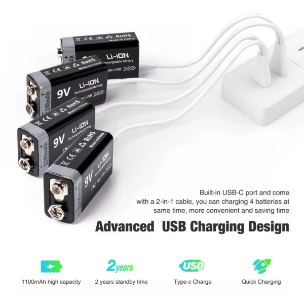 MATOV 9V USB Rechargeable Battery 1100mAh Type-C – Image 2