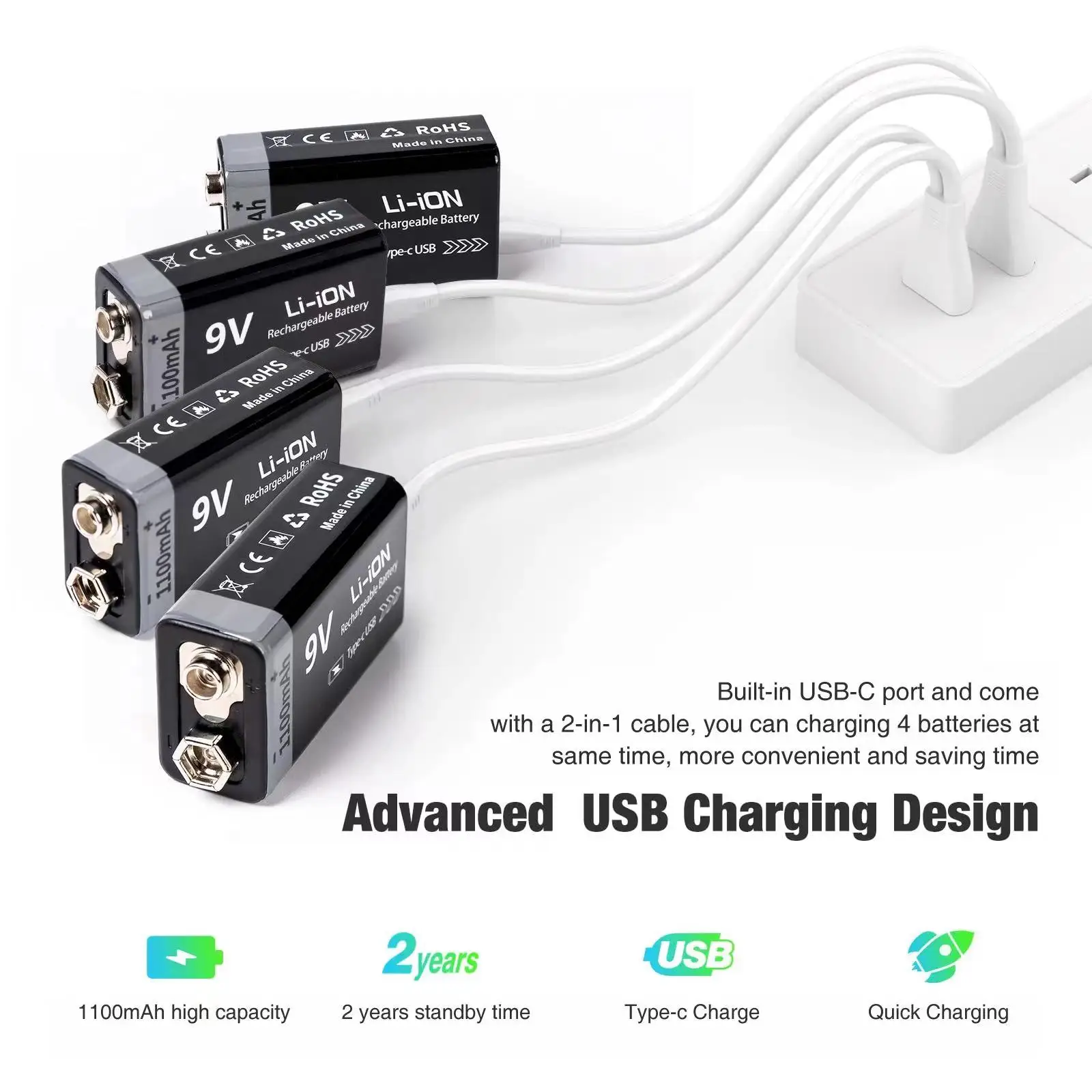 MATOV 9V USB Rechargeable Battery 1100mAh Type-C – Image 2