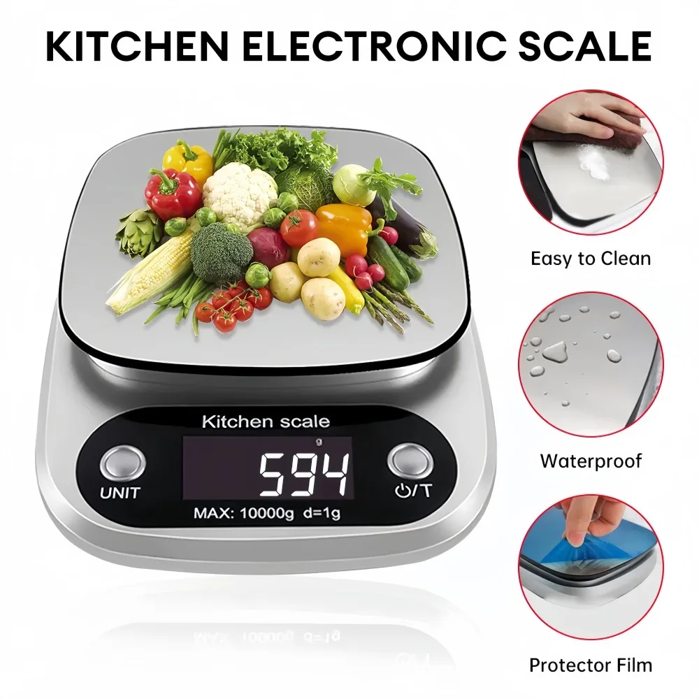 Digital Kitchen Scale – 10kg/1g Stainless Steel LCD