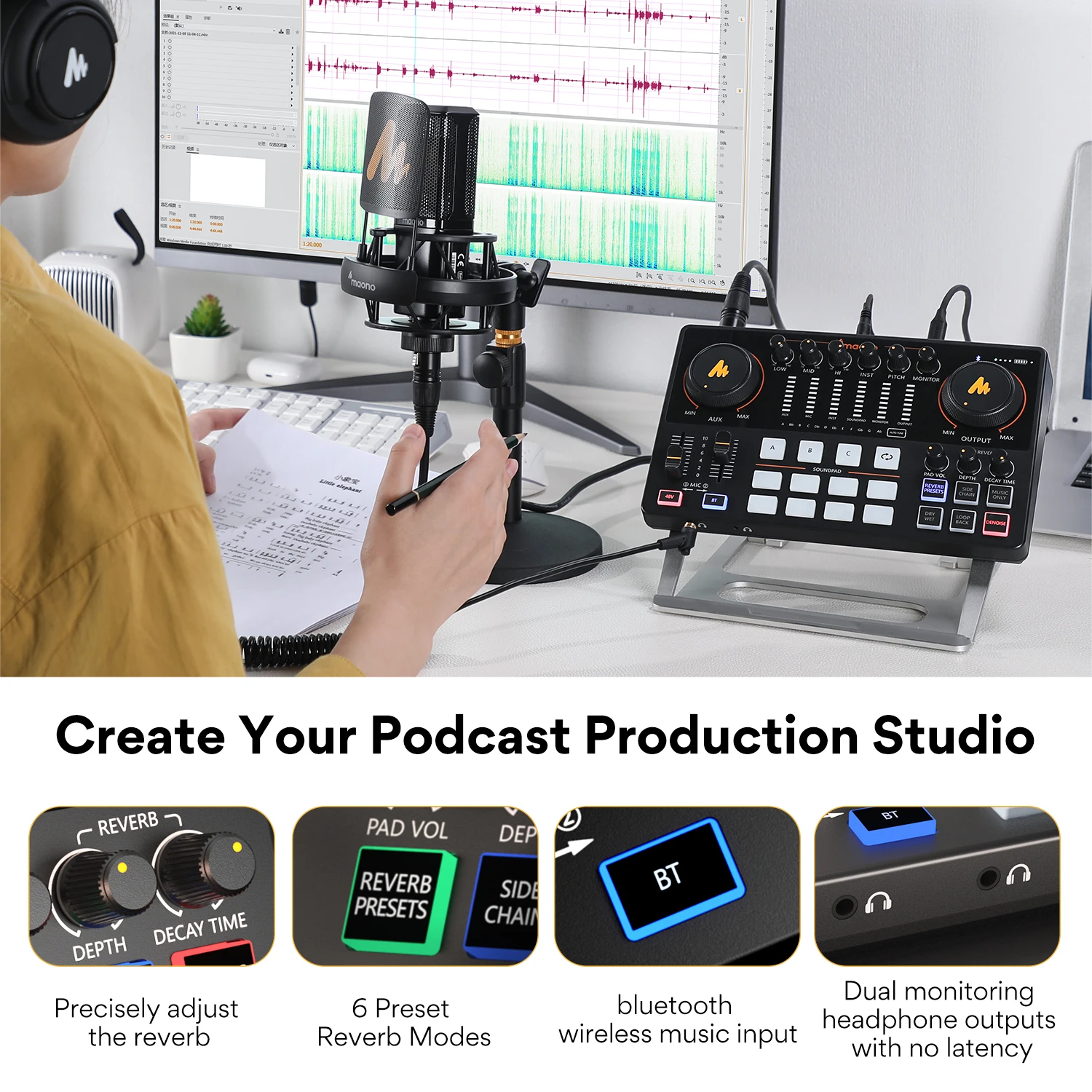 Maono AME2 Podcast Studio – Audio Interface & DJ Mixer All-in-One – Image 4