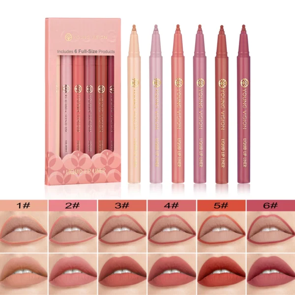 YOUNG VISION Lip Liner Set – 6pcs Matte Nude Waterproof – Image 7