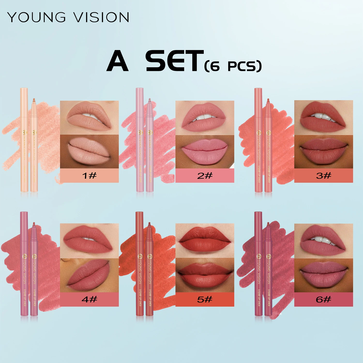 YOUNG VISION Lip Liner Set – 6pcs Matte Nude Waterproof – Image 3