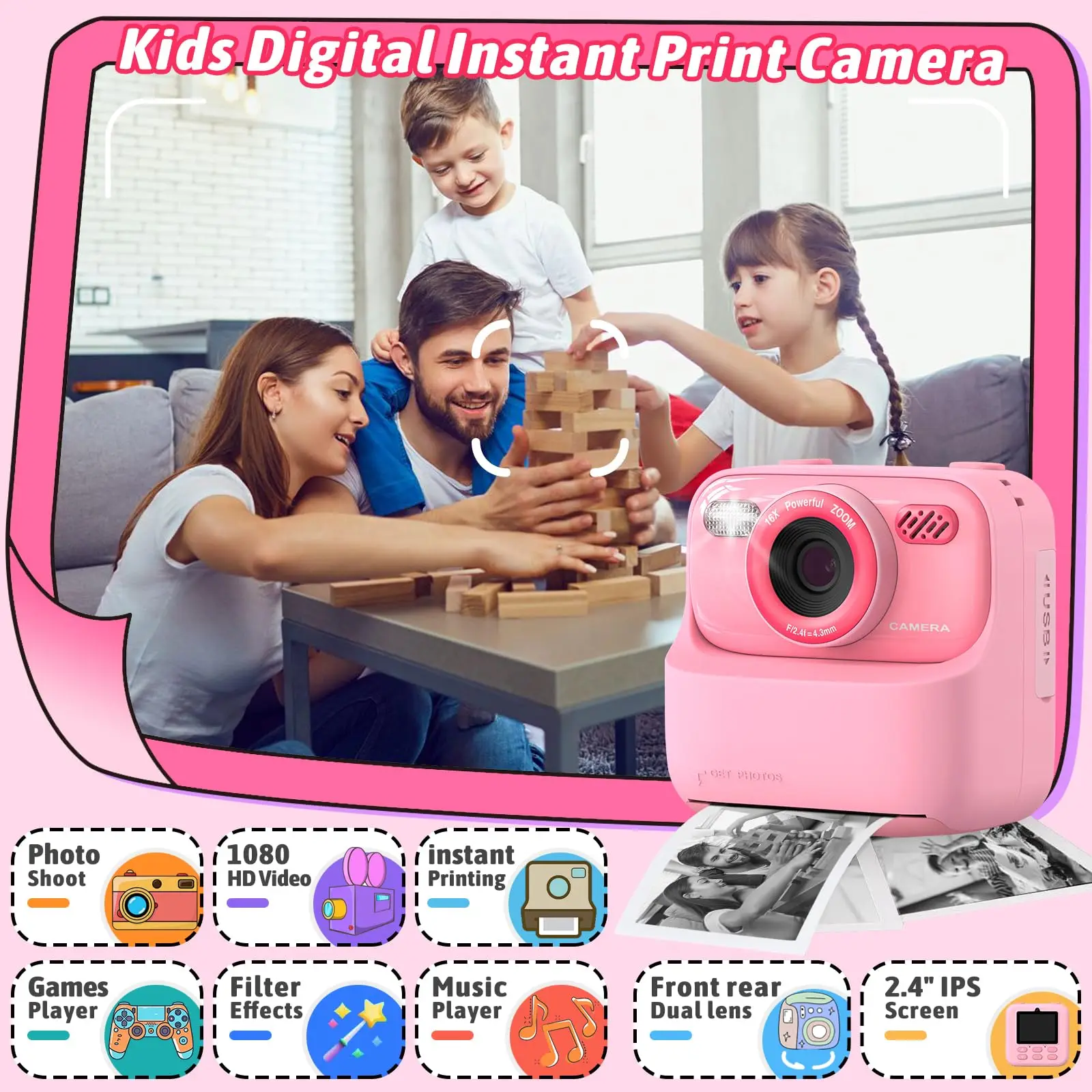 AMORUS Kids Instant Print Camera – 1080P Dual Lens, 32GB Gift – Image 2