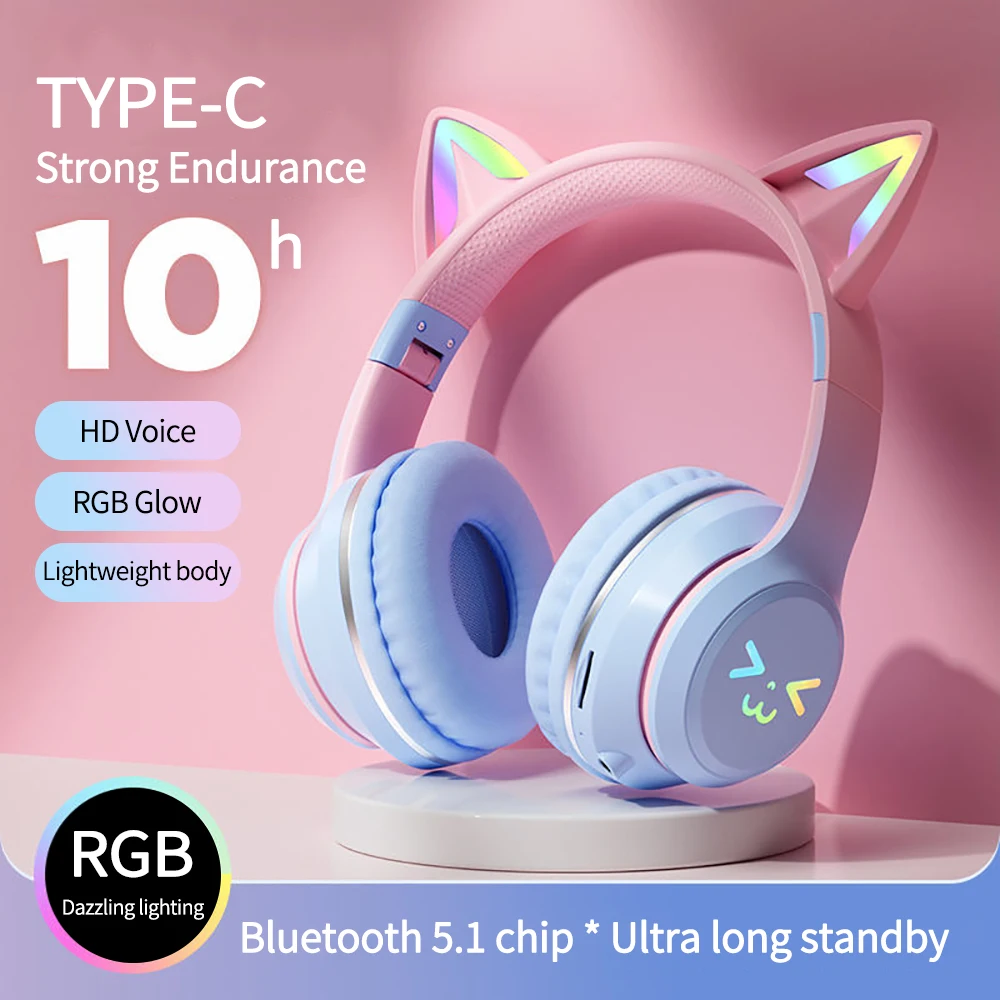 Wireless Cat Ear Headphones RGB – Bluetooth 5.1 with Mic