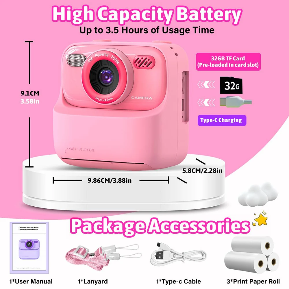 AMORUS Kids Instant Print Camera – 1080P Dual Lens, 32GB Gift – Image 6
