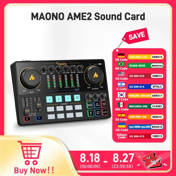 Maono AME2 Podcast Studio – Audio Interface & DJ Mixer All-in-One