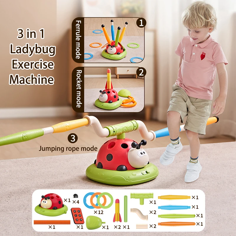 Ladybug Sports Toy – 4-in-1 Rope Skipping, Ferrule, Rocket & Baseball Game