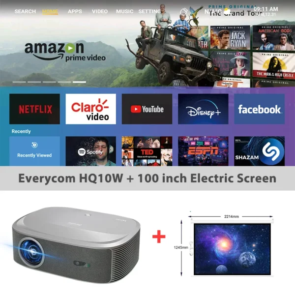 Everycom HQ10W 1080P Projector – 4K Support, 26000 Lumens, Android 12, Dolby Audio – Image 9