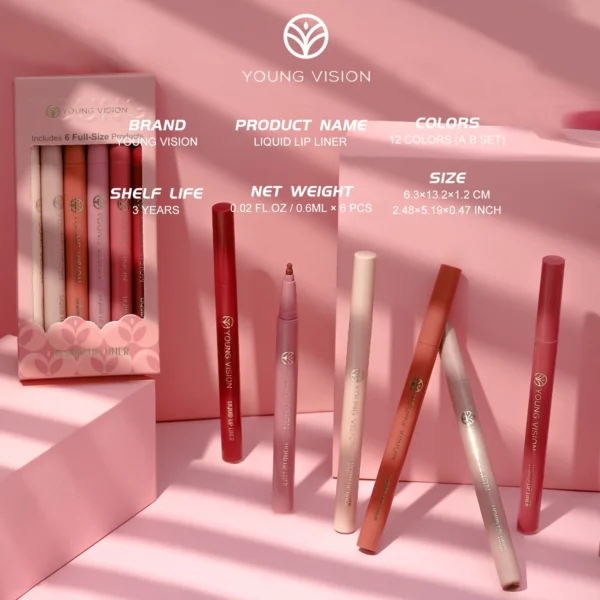 YOUNG VISION Lip Liner Set – 6pcs Matte Nude Waterproof – Image 4