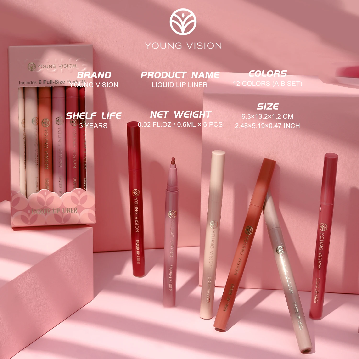 YOUNG VISION Lip Liner Set – 6pcs Matte Nude Waterproof – Image 4