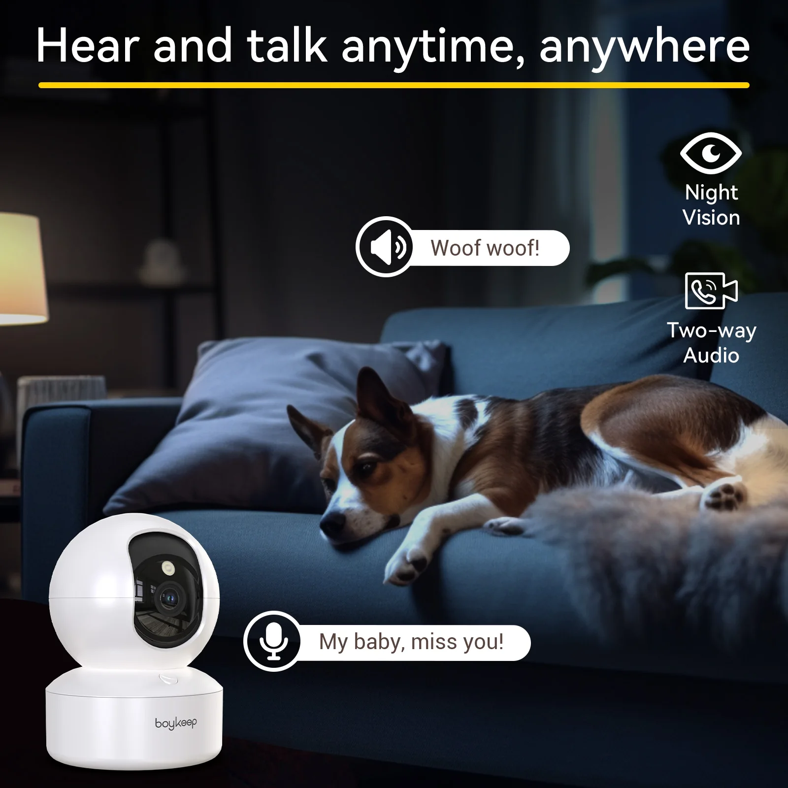 BoyKeep 2K Pet Dog Camera – WiFi Indoor Security with 360° & 2-Way Audio – Image 3