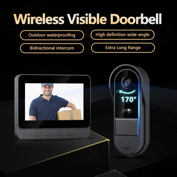 Wireless Video Doorbell – 4.3" IPS Screen, HD Camera, Night Vision – Image 2
