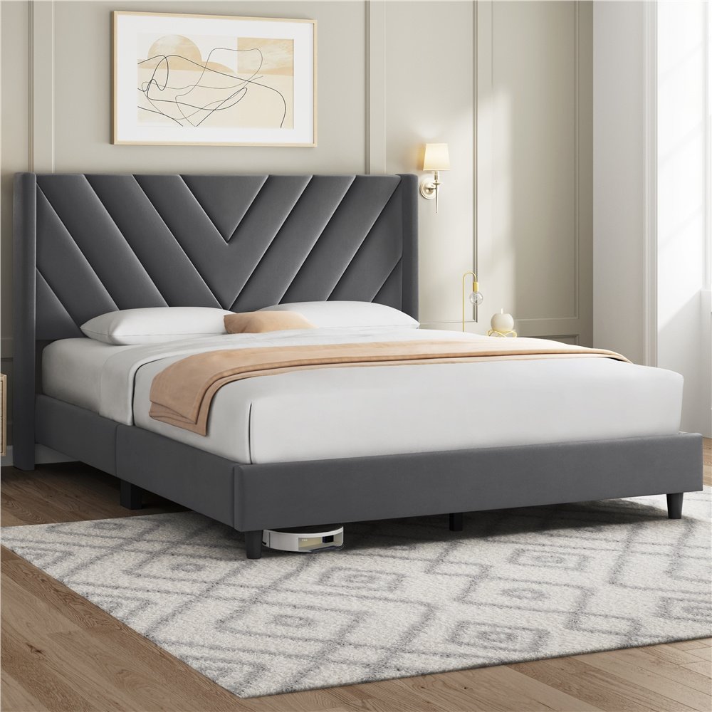 Alden Design Upholstered Platform Bed with Wingback Headboard – Image 8