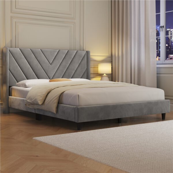 Alden Design Upholstered Platform Bed with Wingback Headboard – Image 9