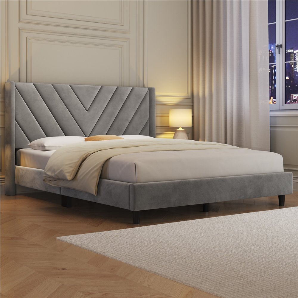 Alden Design Upholstered Platform Bed with Wingback Headboard – Image 9