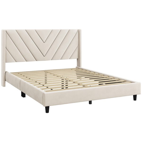 Alden Design Upholstered Platform Bed with Wingback Headboard – Image 2