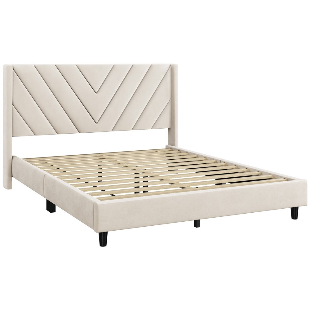 Alden Design Upholstered Platform Bed with Wingback Headboard – Image 2