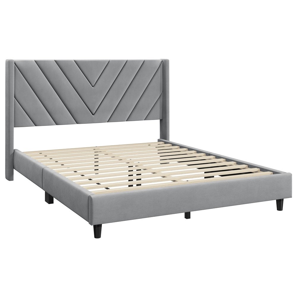 Alden Design Upholstered Platform Bed with Wingback Headboard – Image 15
