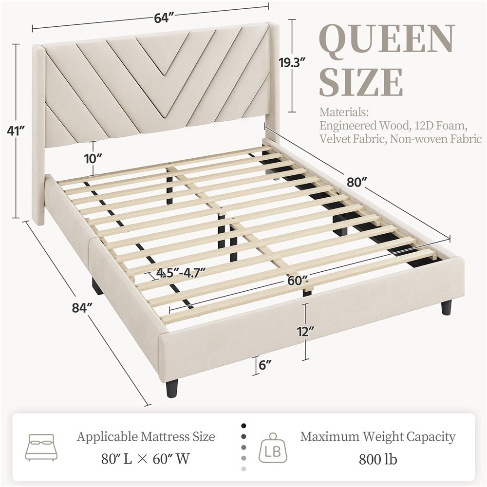 Alden Design Upholstered Platform Bed with Wingback Headboard – Image 18