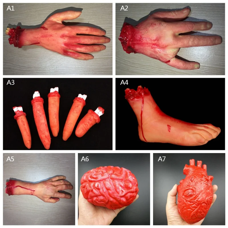 Halloween Latex Horror Props – Bloody Hand, Foot, Brain, Heart & Finger – Image 12