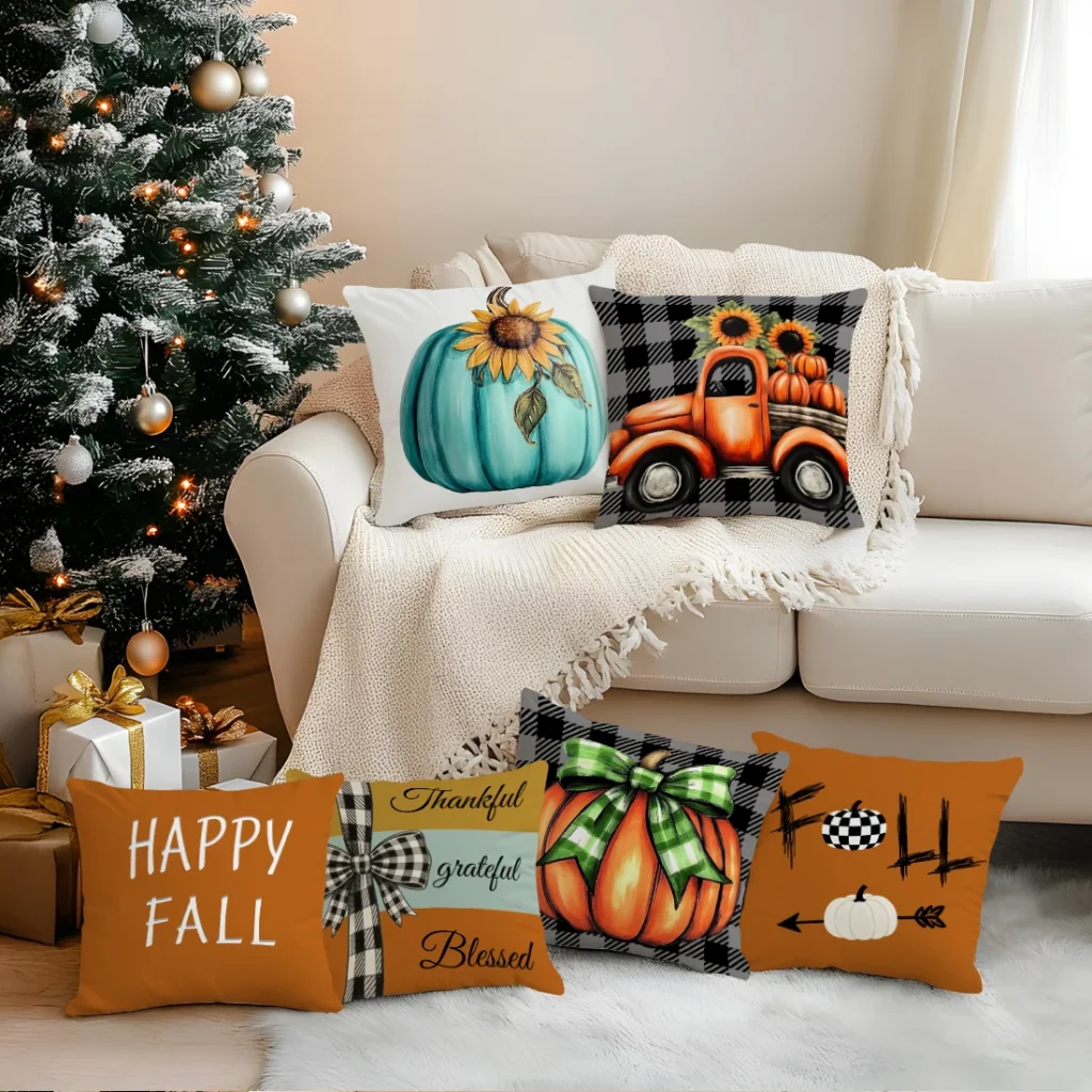 4/6 PCS Halloween Pumpkin Pillow Covers – Decorative Sofa Cushion Set