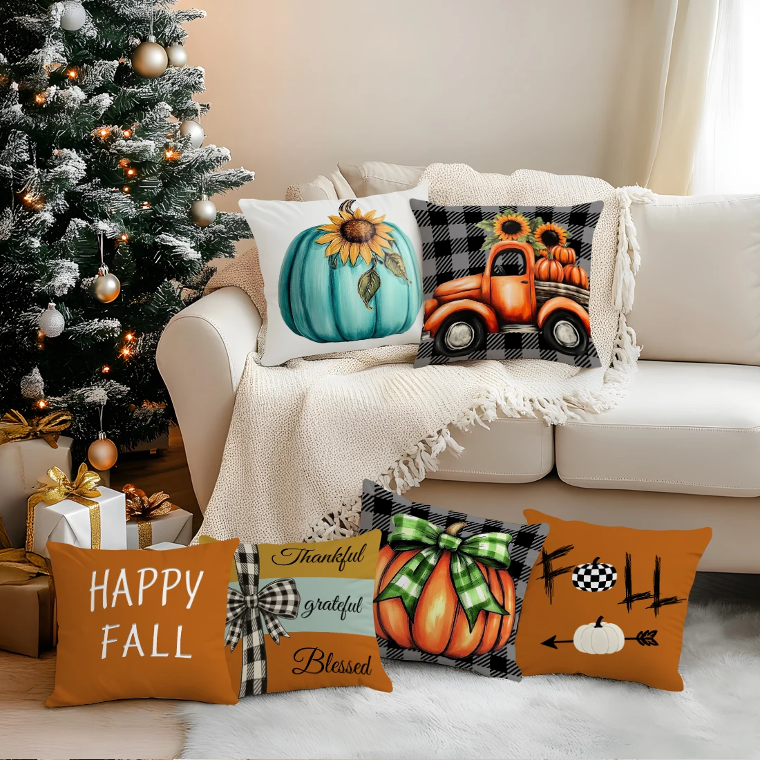 4/6 PCS Halloween Pumpkin Pillow Covers – Decorative Sofa Cushion Set