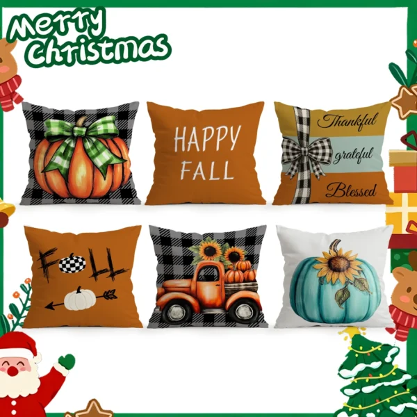 4/6 PCS Halloween Pumpkin Pillow Covers – Decorative Sofa Cushion Set – Image 4