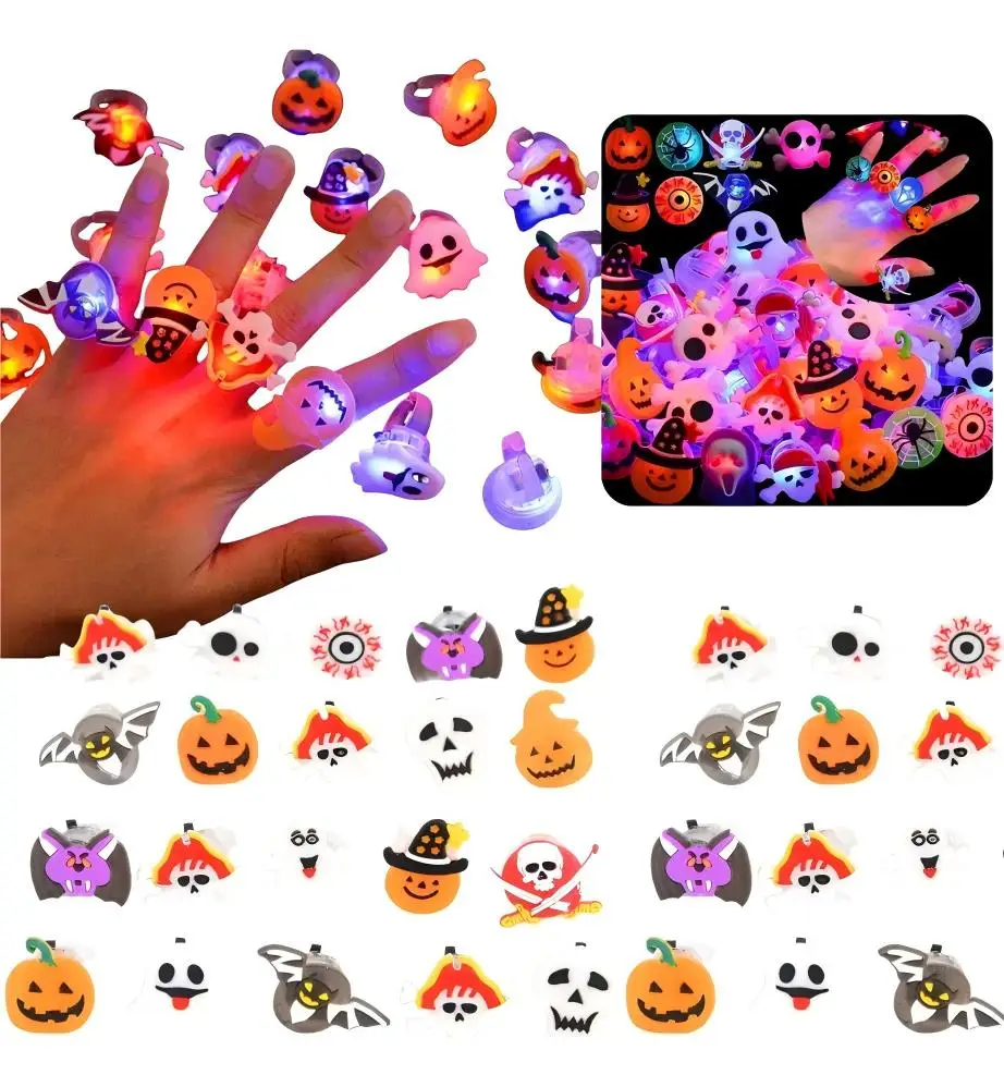50pcs LED Halloween Glow Rings – Pumpkin, Ghost & Witch Party Favors