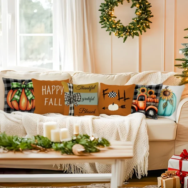 4/6 PCS Halloween Pumpkin Pillow Covers – Decorative Sofa Cushion Set – Image 2