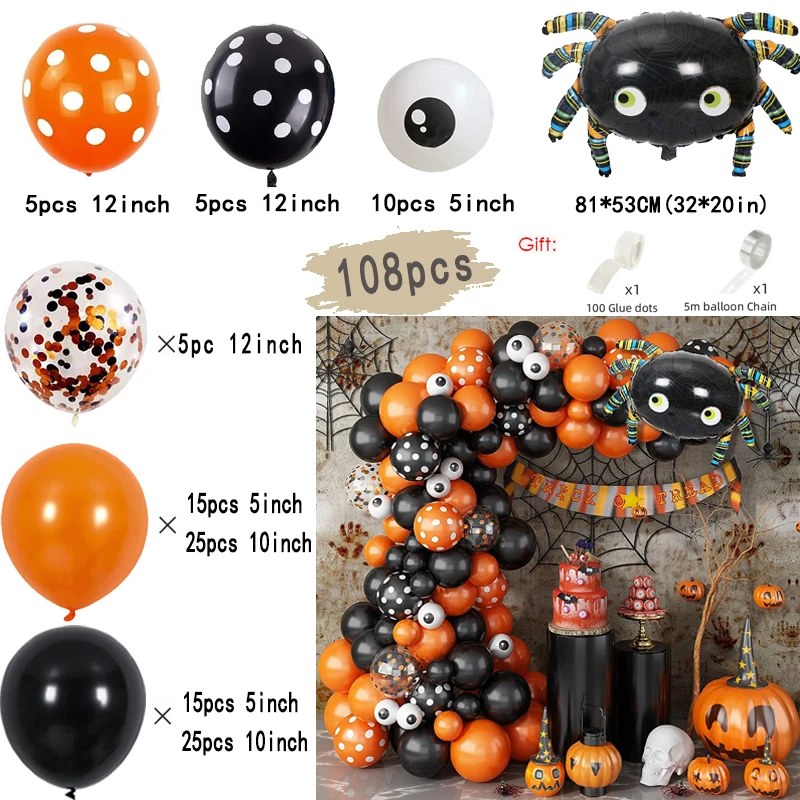 Halloween Balloon Garland Kit – Bat, Spider & Black Orange Confetti Balloons – Image 10