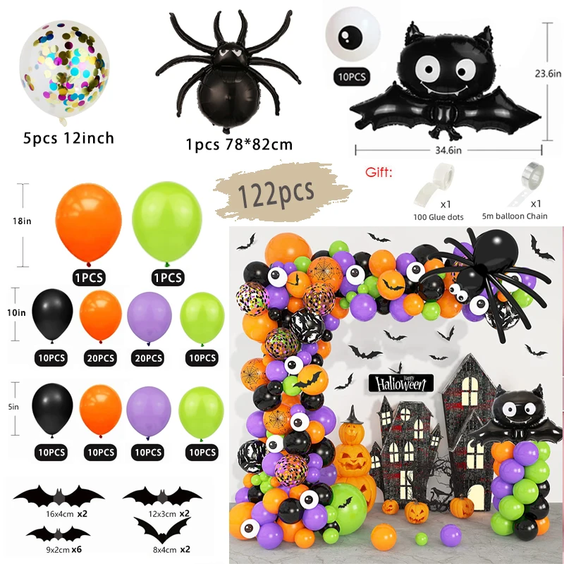 Halloween Balloon Garland Kit – Bat, Spider & Black Orange Confetti Balloons – Image 7