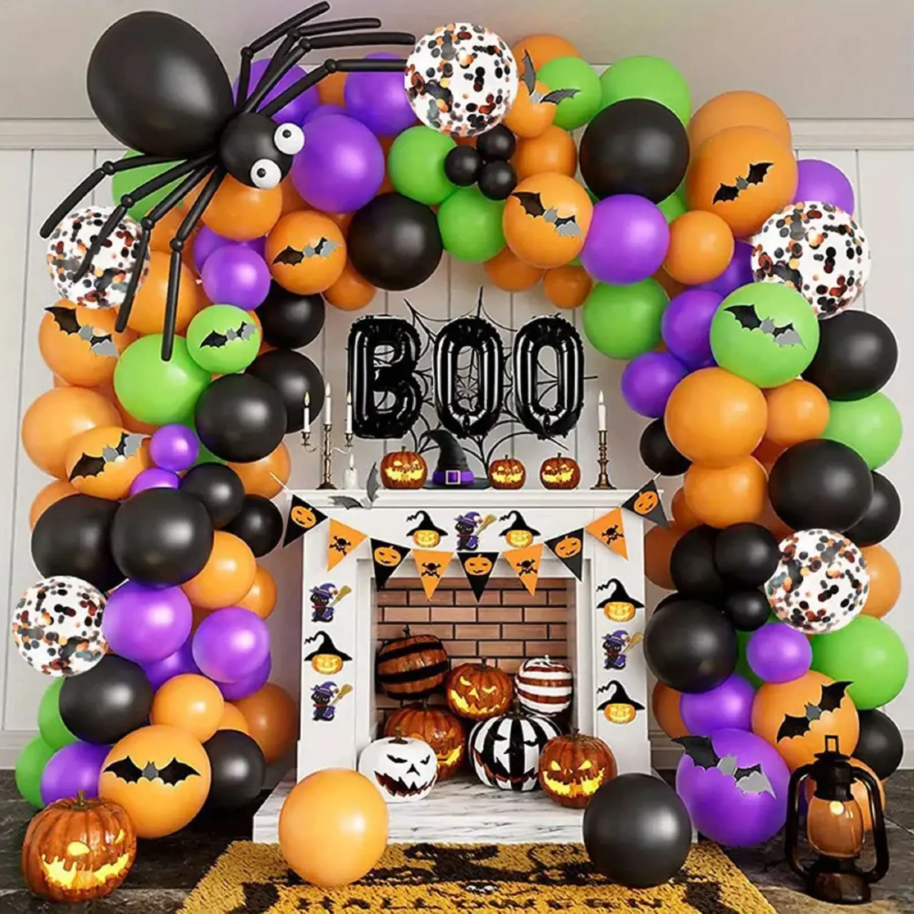 Halloween Balloon Garland Kit – Bat, Spider & Black Orange Confetti Balloons – Image 2