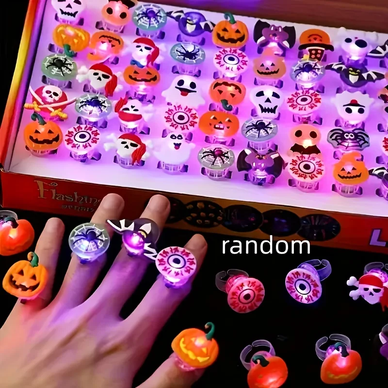 50pcs LED Halloween Glow Rings – Pumpkin, Ghost & Witch Party Favors – Image 3