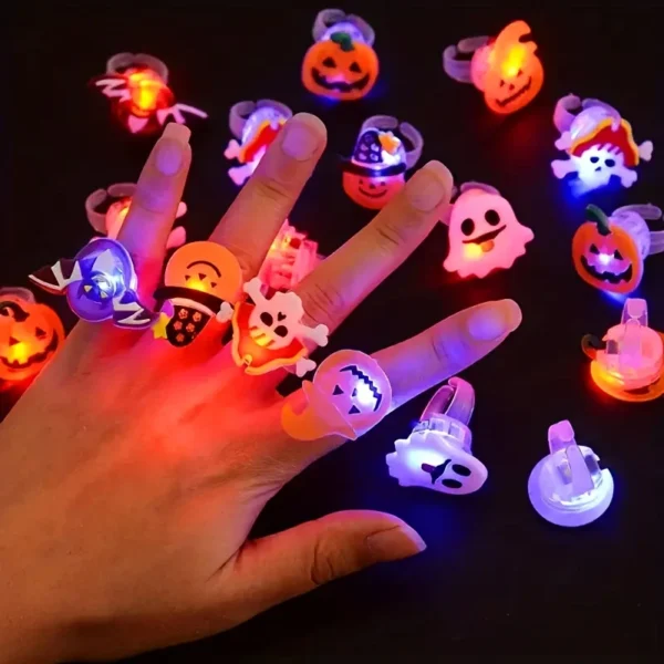 50pcs LED Halloween Glow Rings – Pumpkin, Ghost & Witch Party Favors – Image 6