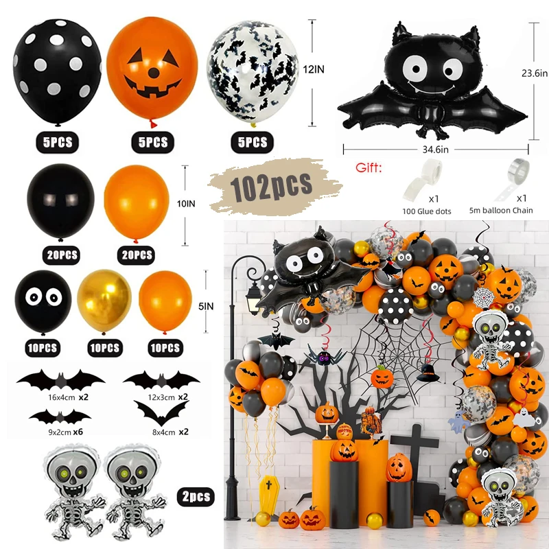 Halloween Balloon Garland Kit – Bat, Spider & Black Orange Confetti Balloons – Image 9